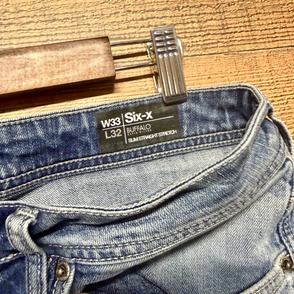 Buffalo David Bitton Six-X Mens Slim Straight Stretch Jeans Light Wash 33x32